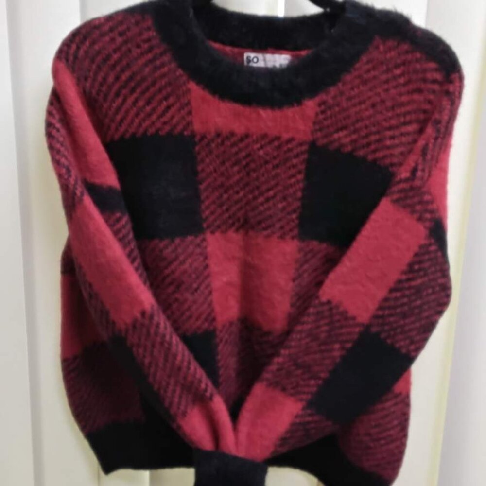 SO Good for Life Black & Red Plaid Fuzzy Sweat Junior XXL